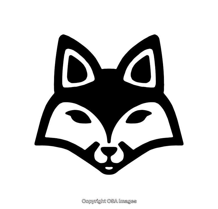 Black and White Fox Head Line Art Illustration on a Plain Background