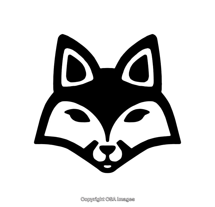 Black and White Fox Head Line Art Illustration on a Plain Background