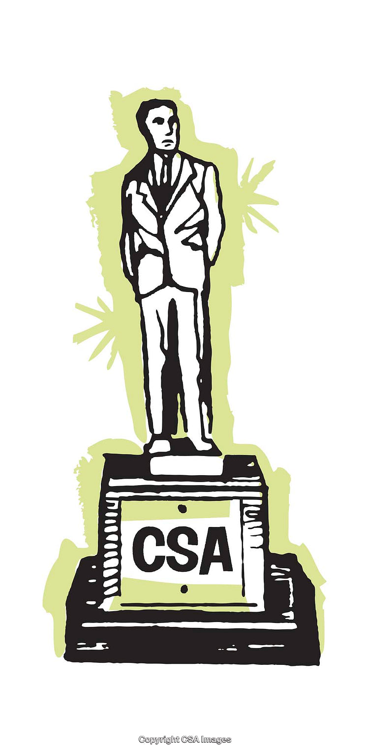 Illustrated CSA Trophy Depicting a Standing Figure with a Formal Suit