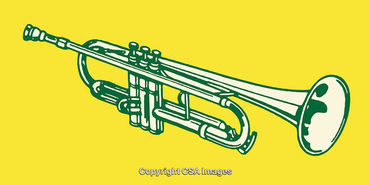 Vintage Trumpet Illustration in Line Art Style on Yellow Background