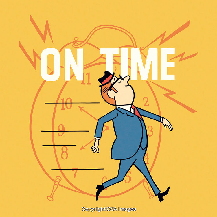 Vintage Style Businessman Proudly Marching With Emphasis on Punctuality