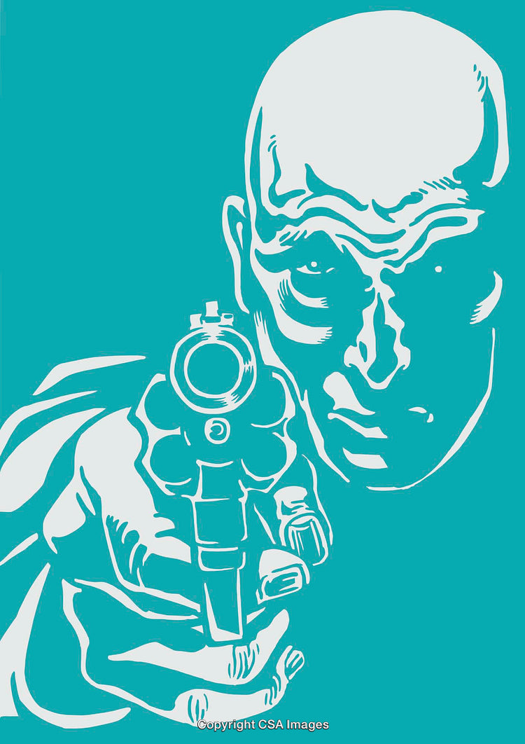 Abstract Line Art Illustration Featuring an Intense Scene with a Handgun