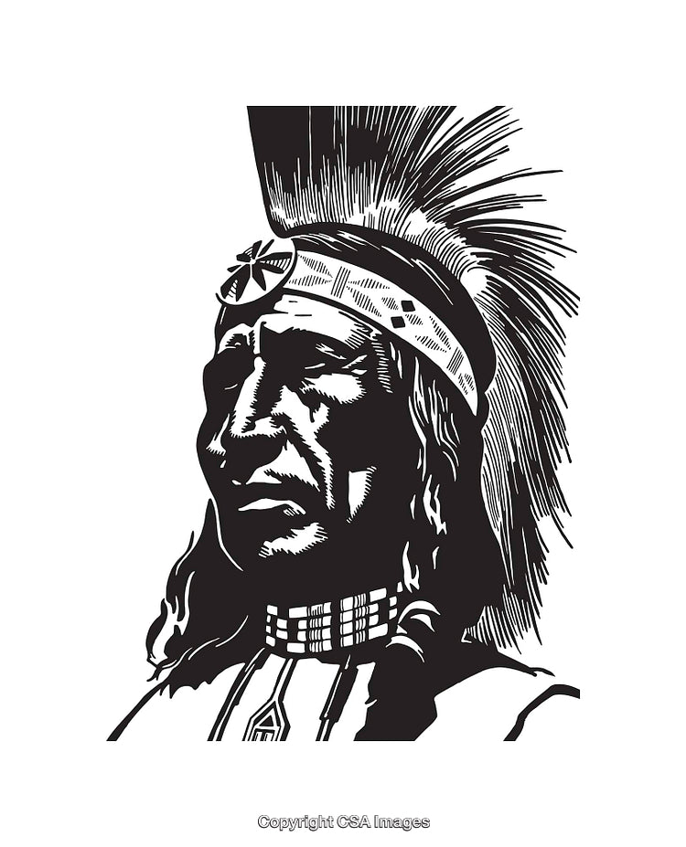 Detailed Black and White Line Art of a Traditional Figure