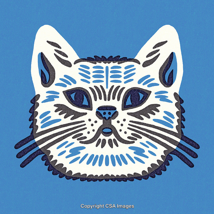 Abstract Cat Illustration Featuring Bold Lines and Blue Background Design