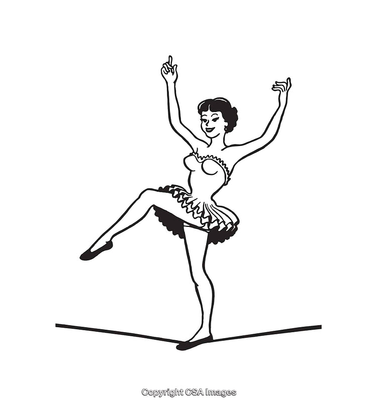 Black and White Line Art of a Woman On a Tightrope