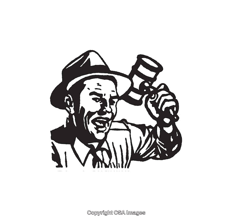 Vintage Style Black and White Auctioneer Illustration Line Art