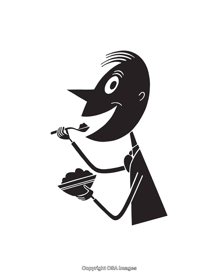 Black And White Line Art Illustration Of A Person Enjoying A Meal