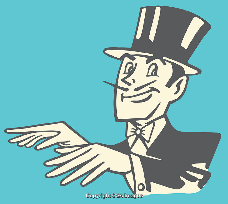 Charming Gentleman in Top Hat with a Witty Expression in Line Art