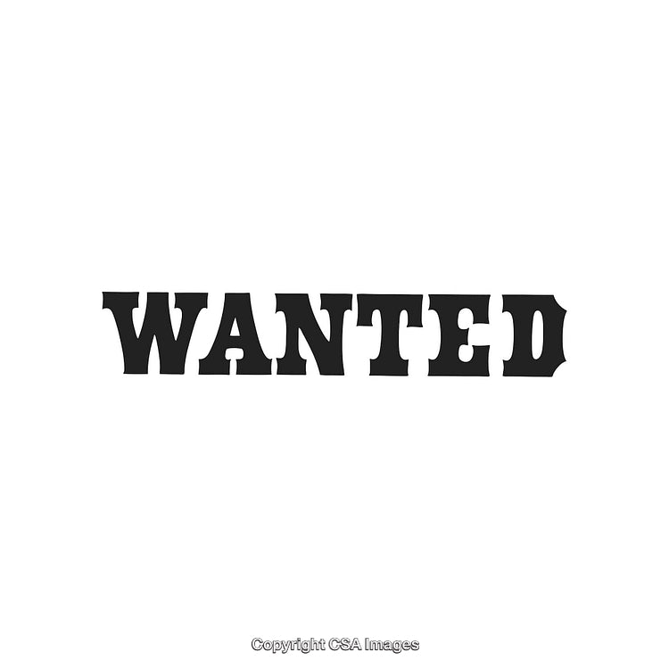 Bold Western Font Displaying the Word 'WANTED' on a White Background