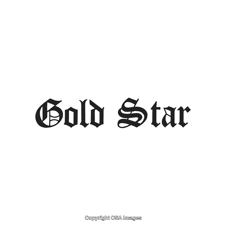 Gold Star Text in Gothic Blackletter Style on White Background