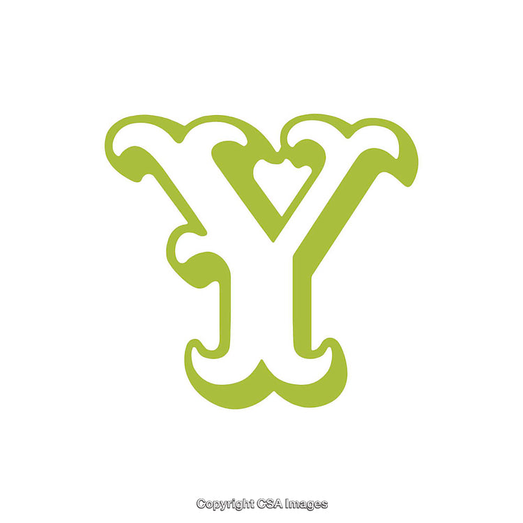 Retro-Styled Green Letter Y With Decorative Design Elements