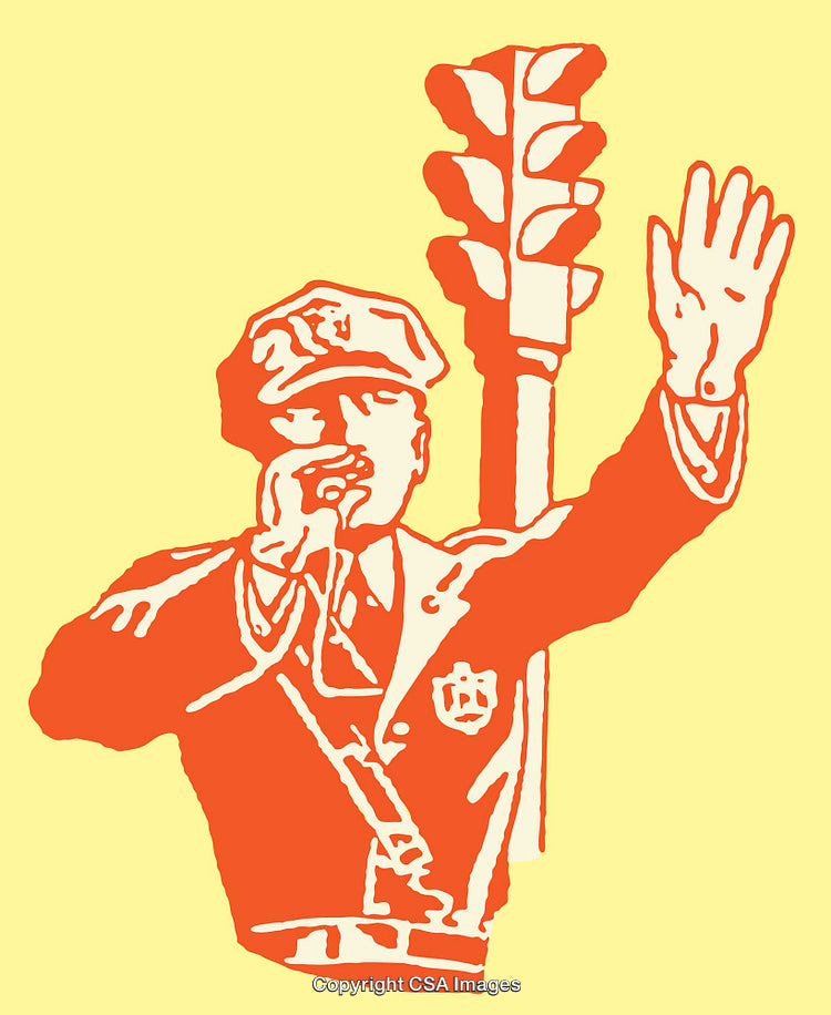 Illustration of a Traffic Officer Directing in Front of a Signal Light