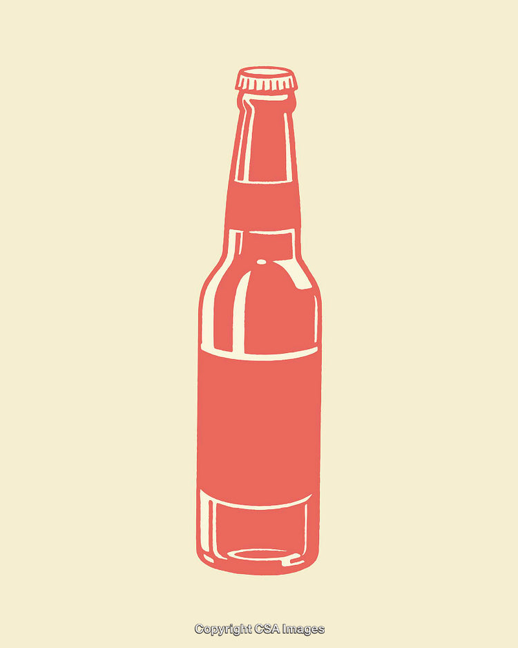 Red And White Line Art Illustration of Glass Bottle on Beige Background