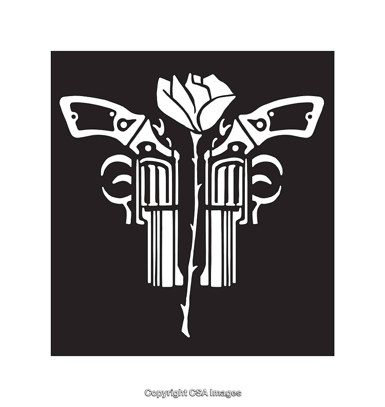 Black And White Line Art of Pistols With Flower Motif Design