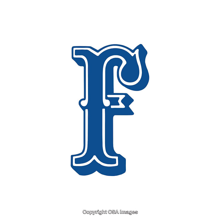 Elegant Blue Letter F With Decorative Typeface