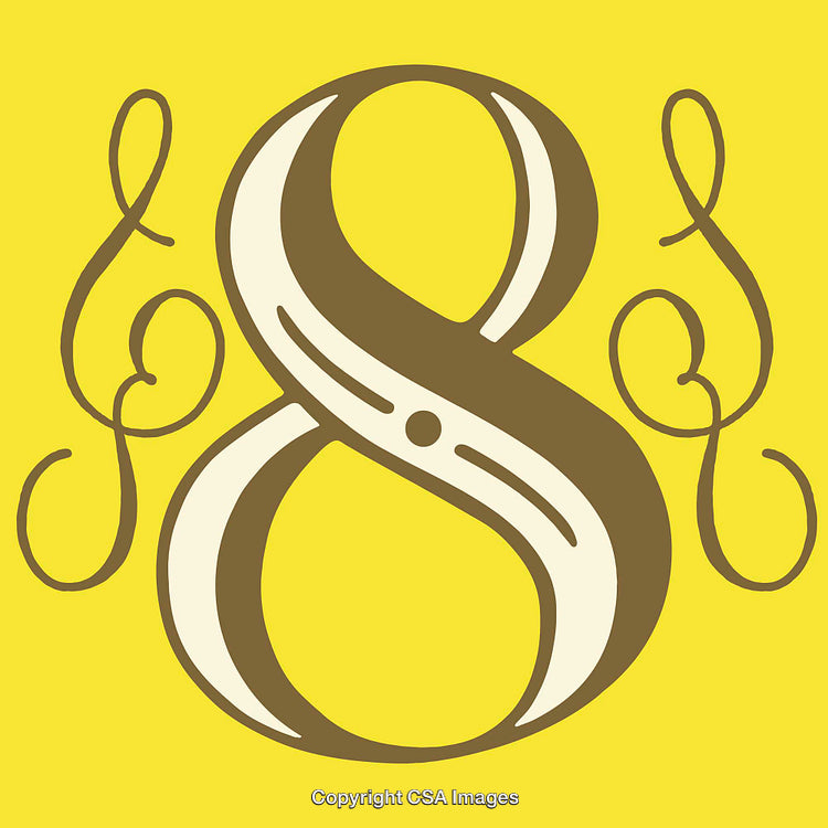 Elegant Number Eight Design on Vibrant Yellow Background with Artistic Style