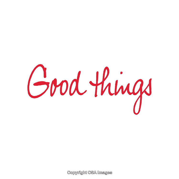 Red Handwritten Words 'Good Things' on a White Background