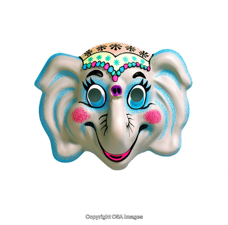 Colorful Elephant-Themed Plastic Toy Mask with Vibrant Patterns and Smile