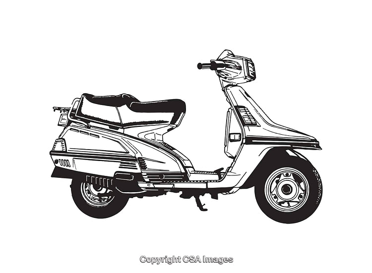 Classic Black And White Illustration of a Vintage Scooter