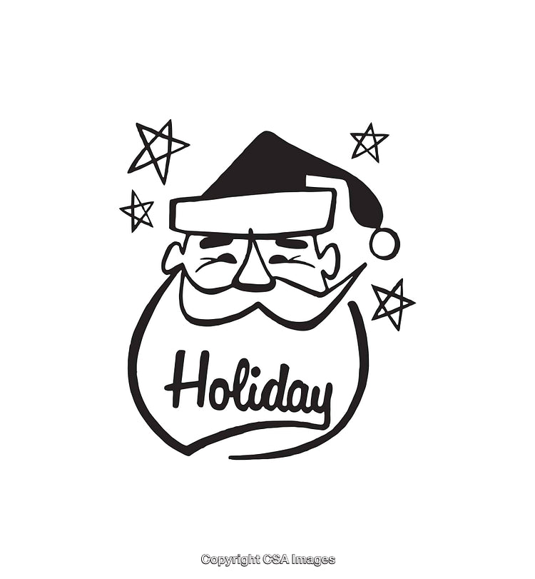 Festive Black and White Santa Illustration with Holiday Theme