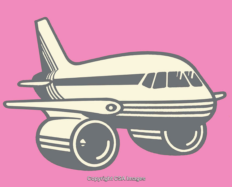Colorful Illustration of an Airplane on Pink Background