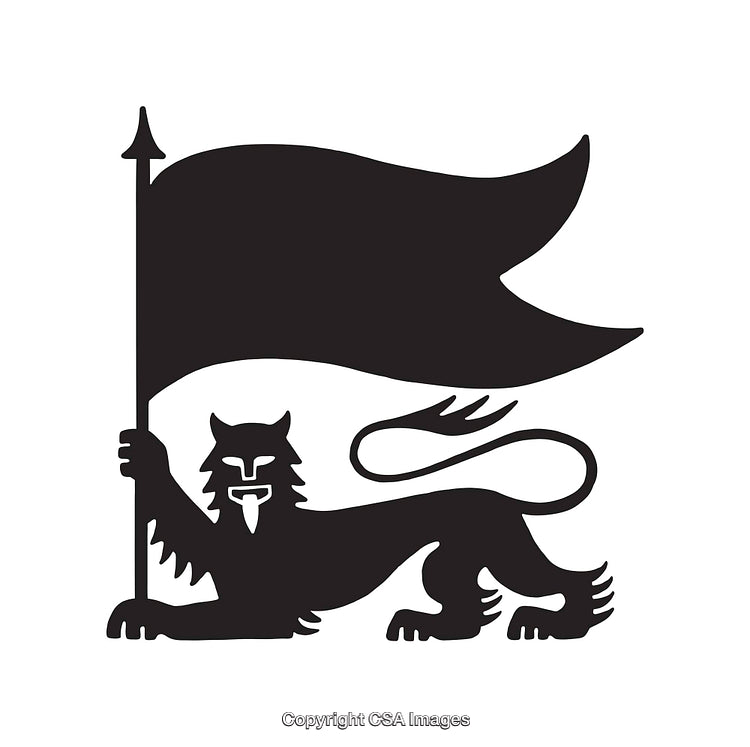 Lion With Flag Silhouette Icon in Black and White Design