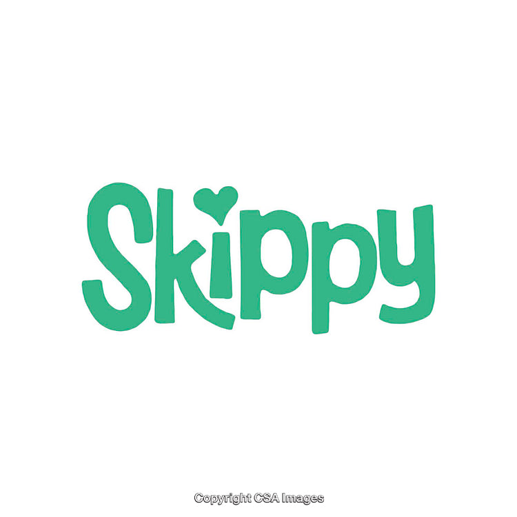 Playful Green Skippy Word Art with Heart Accent on White Background