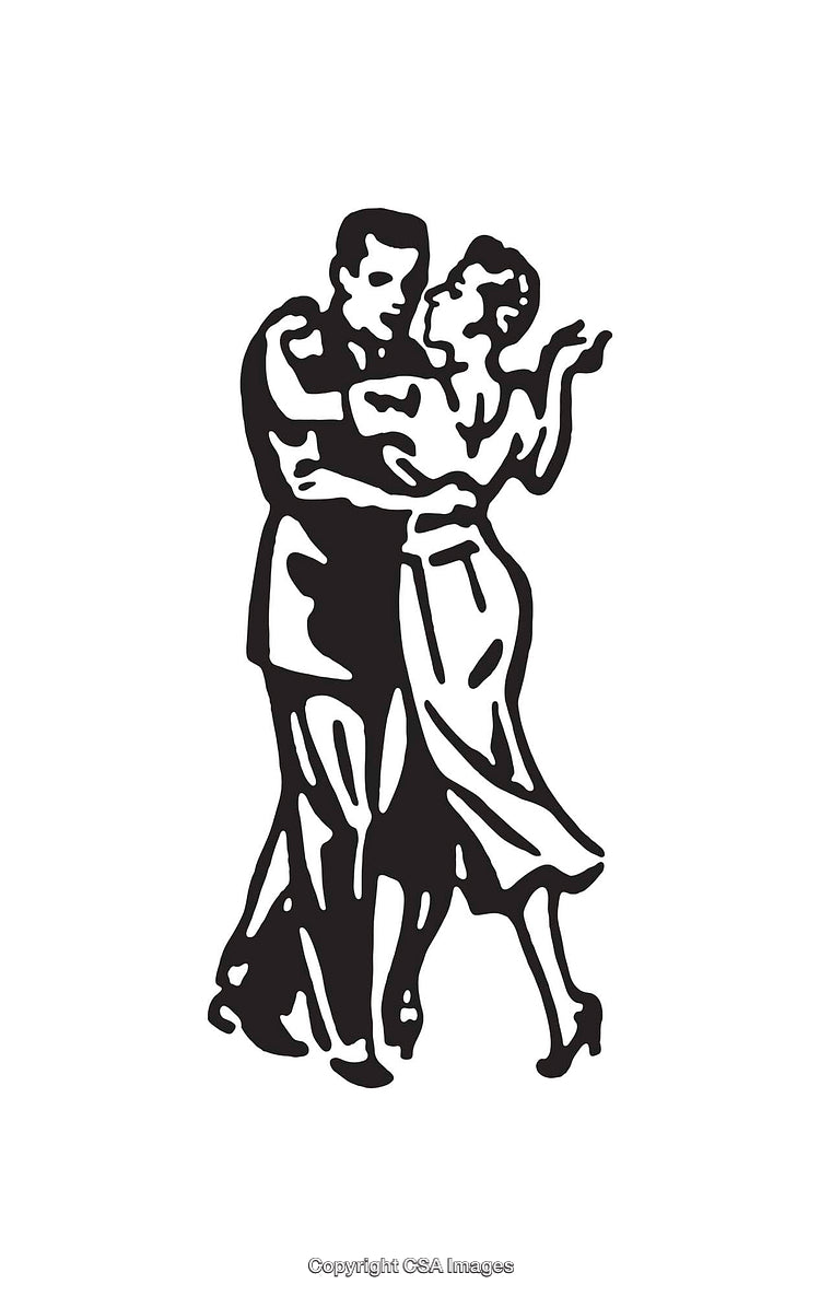 Elegant Black and White Line Art Illustration of Dancing Couple