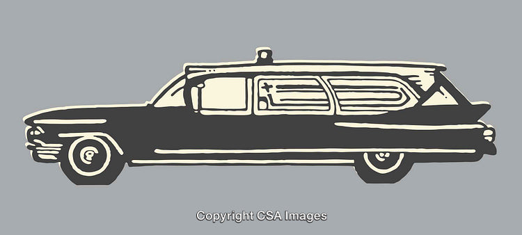 Vintage Funeral Vehicle Line Art Illustration on Solid Background