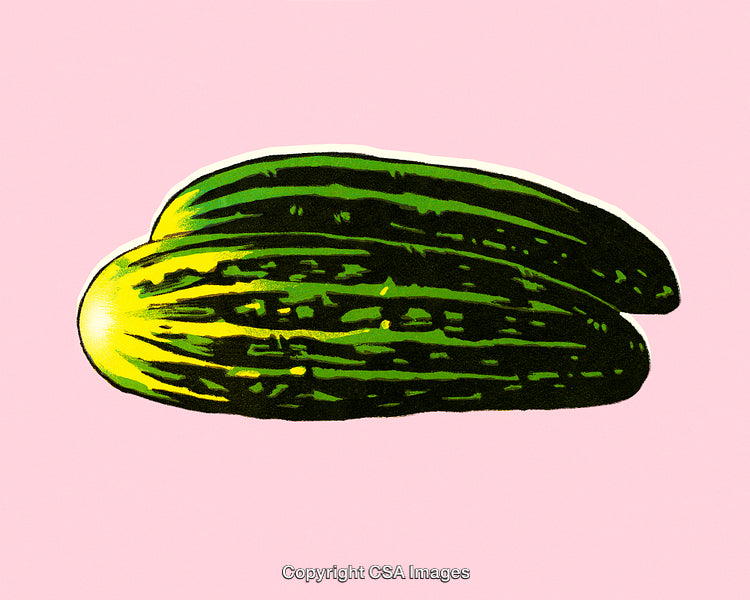 Brightly Colored Cucumber Illustration on a Pale Pink Background