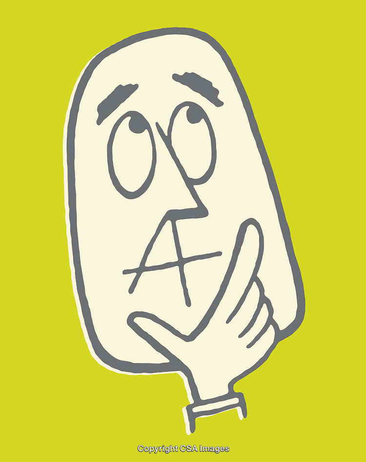 Line Art Illustration of a Thinking Face on Yellow Background