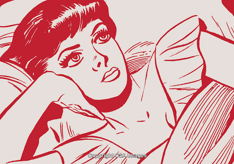 Red Illustration of Thoughtful Woman in Retro Comic Art Style
