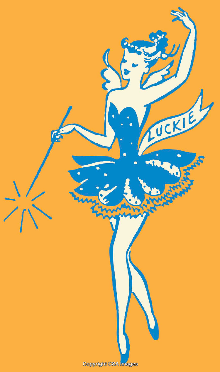 Dynamic Blue Fairy Line Art Illustration with Magic Wand