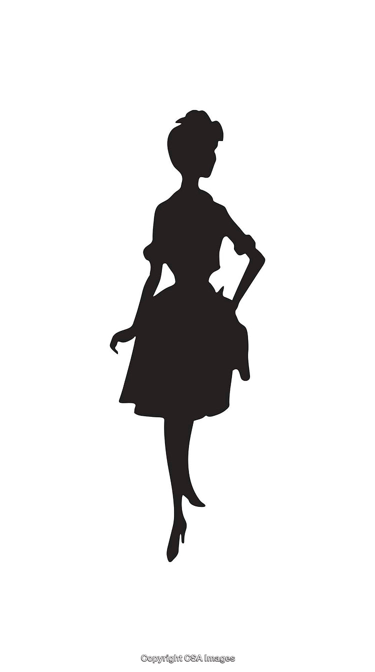 Silhouette of Elegant Woman in Vintage Dress with Retro Hairstyle