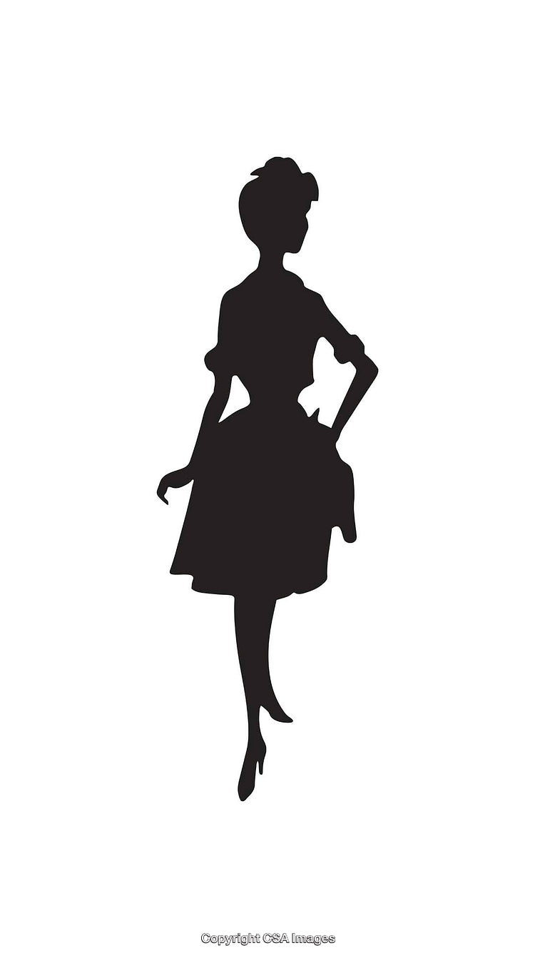 Silhouette of Elegant Woman in Vintage Dress with Retro Hairstyle