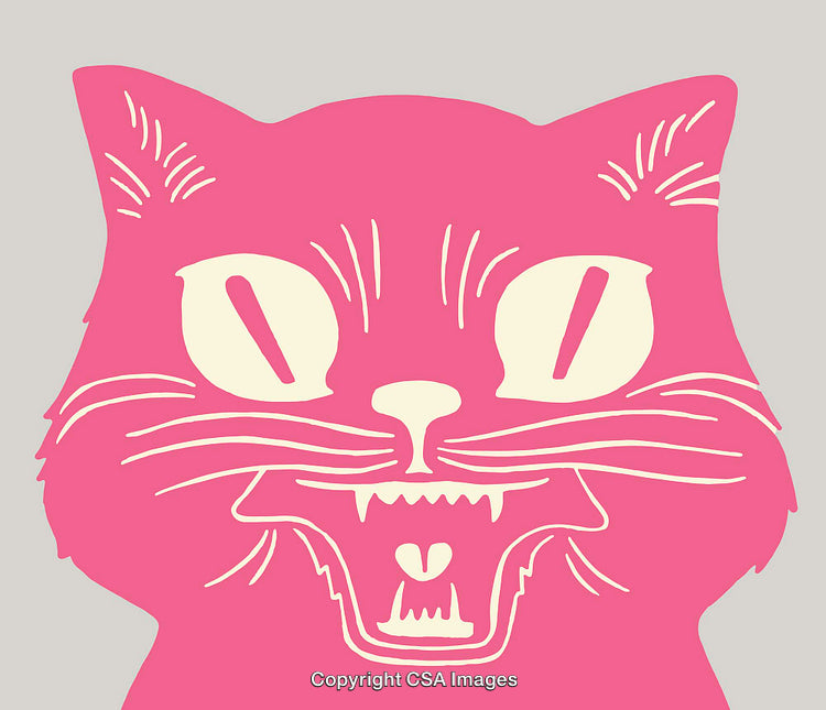 Bright Pink Cat Illustration With Expressive Lines and Playful Design
