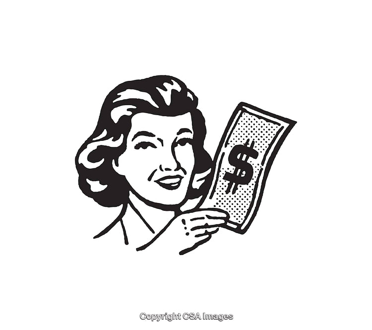 Retro Styled Illustration of Woman Holding a Dollar Sign Currency