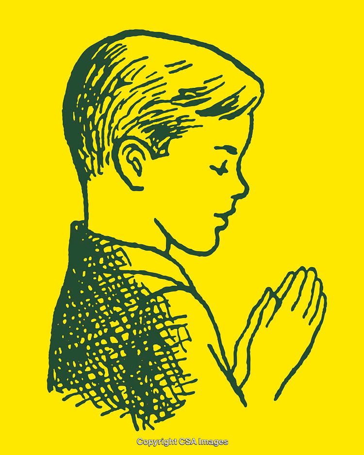 Illustration of a Boy Praying with Hands Clasped in Thoughtful Reflection