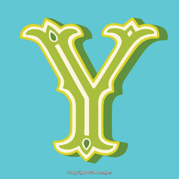 Elegant Decorative 'Y' Letter on a Blue Background with Shadow