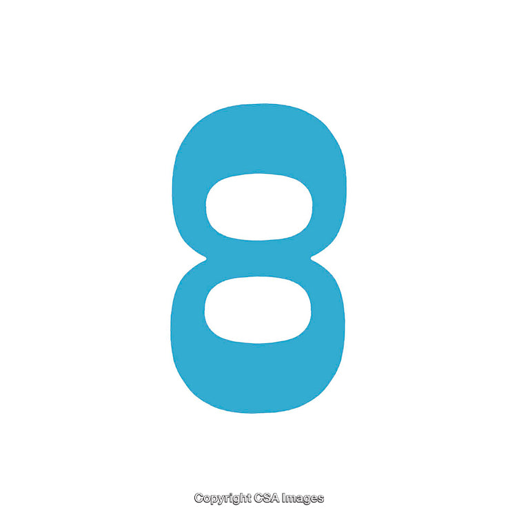 Blue Number Eight Illustration on a Pure White Background