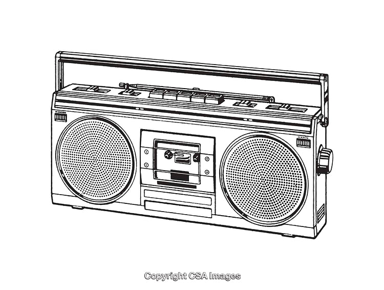 Vintage Boombox Line Art Illustration In Black And White Style