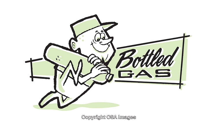 Retro Illustration of a Smiling Worker Holding a Bottled Gas Cylinder