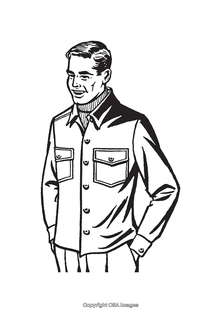 Vintage Line Art Illustration of a Smiling Gentleman in a Jacket