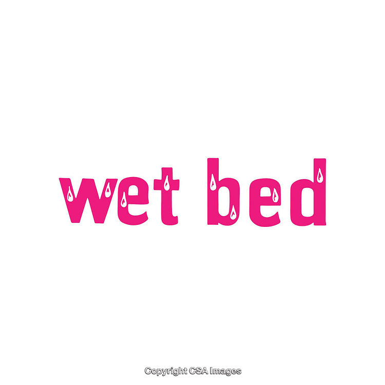 Simple Bold Typography in Pink Featuring 'Wet Bed' with Water Droplet Accents