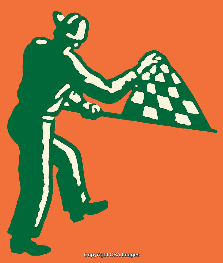 Vector Silhouette of Person Waving a Checkered Flag in Retro Style