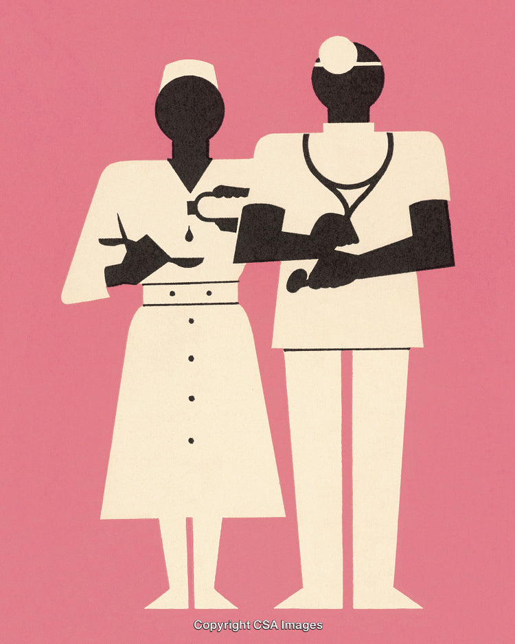 Illustration of Medical Professionals in Clinical Uniform on Pink Background