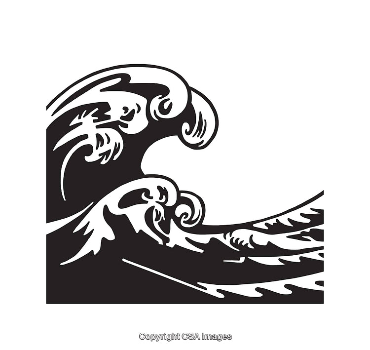 Decorative Line Art Depiction of Ocean Waves in Black and White