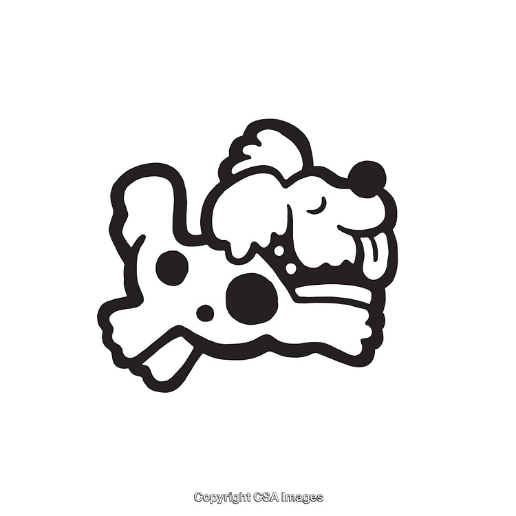 Playful Dog and Bone Black and White Cartoon Style Illustration