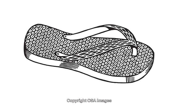 Black and White Line Art Illustration of a Flip-Flop Sandal