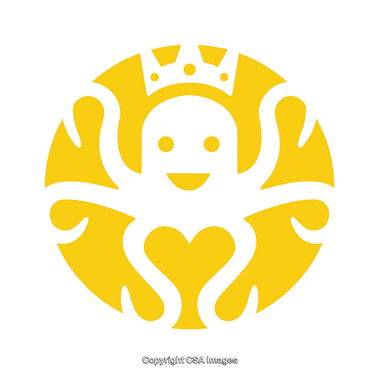 Playful Yellow Crowned Octopus Design with Heart Symbol and Cheerful Expression